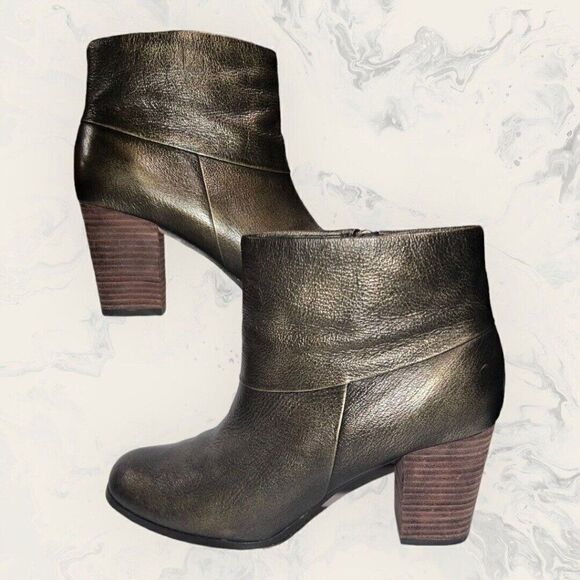 Cole Haan Cassidy Ankle Boots Bootie Black Metallic Gold Brush Off Size 8B - Picture 5 of 8